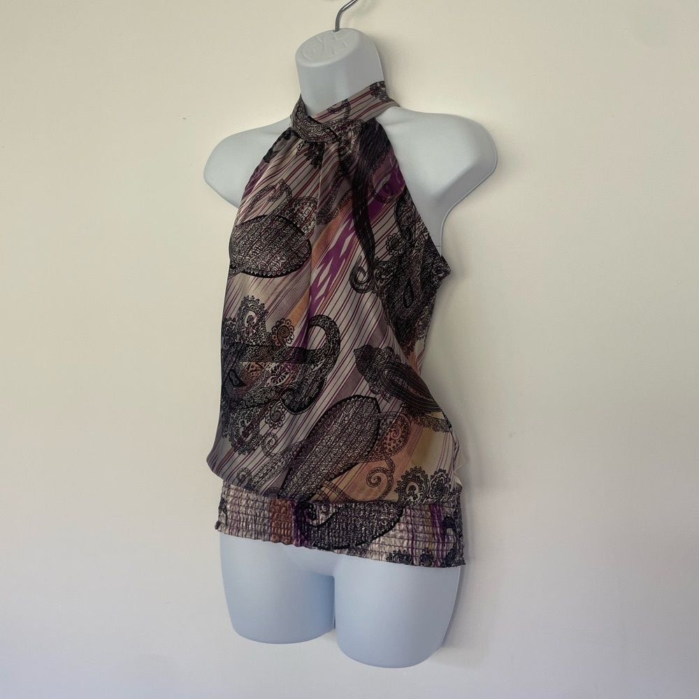 Solid Tie Back Halter Neck Blouse